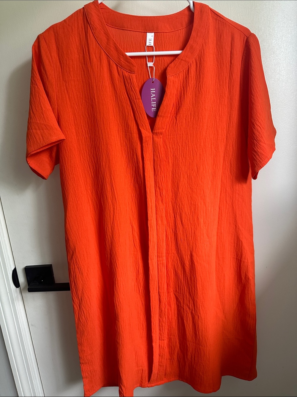 HALIFE Bright Orange Short Sleeve Tunic Dress Size Small